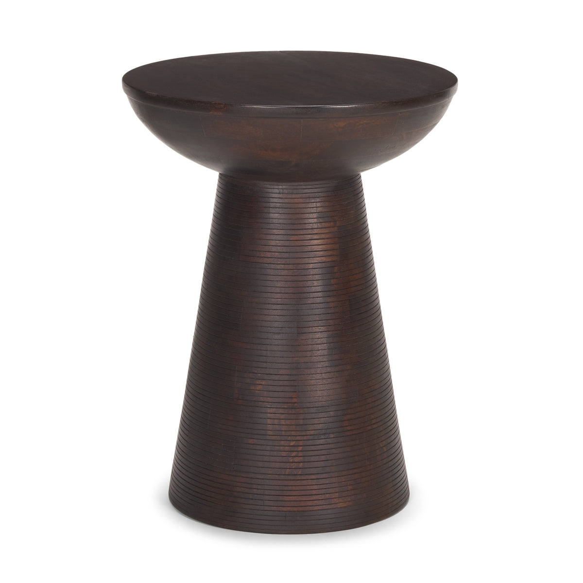 Dark Brown solid wood pedestal side table.
