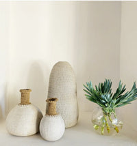 Small Beige Pod with long Crochet Neck