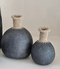 Large Charcoal Pebble Long Ivory Crochet Neck