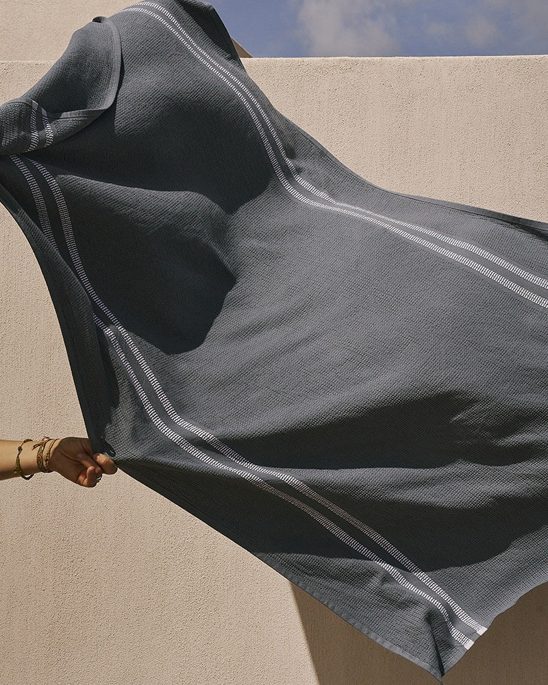 Mungo Organic Block Rib Bath Towel-Orion Blue