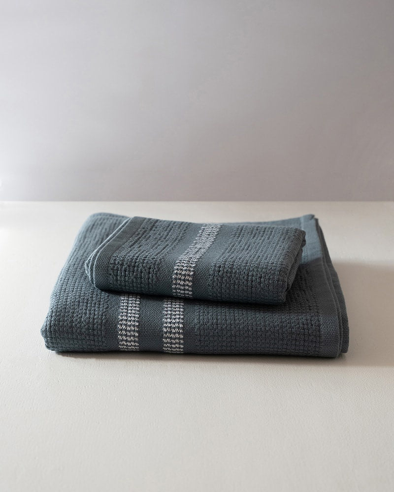Mungo Organic Block Rib Hand Towel-Orion Blue