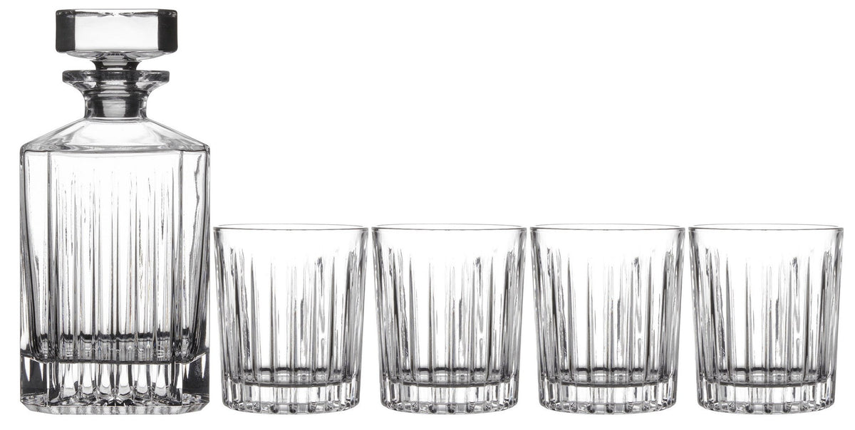 5pc Whiskey Decanter and 4 Old Fashioned Tumbler Set