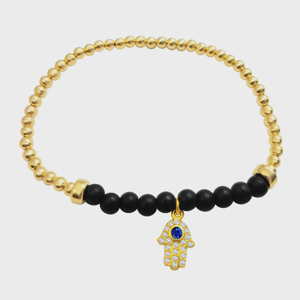 Gold Bead Hamsa Bracelet with Beads