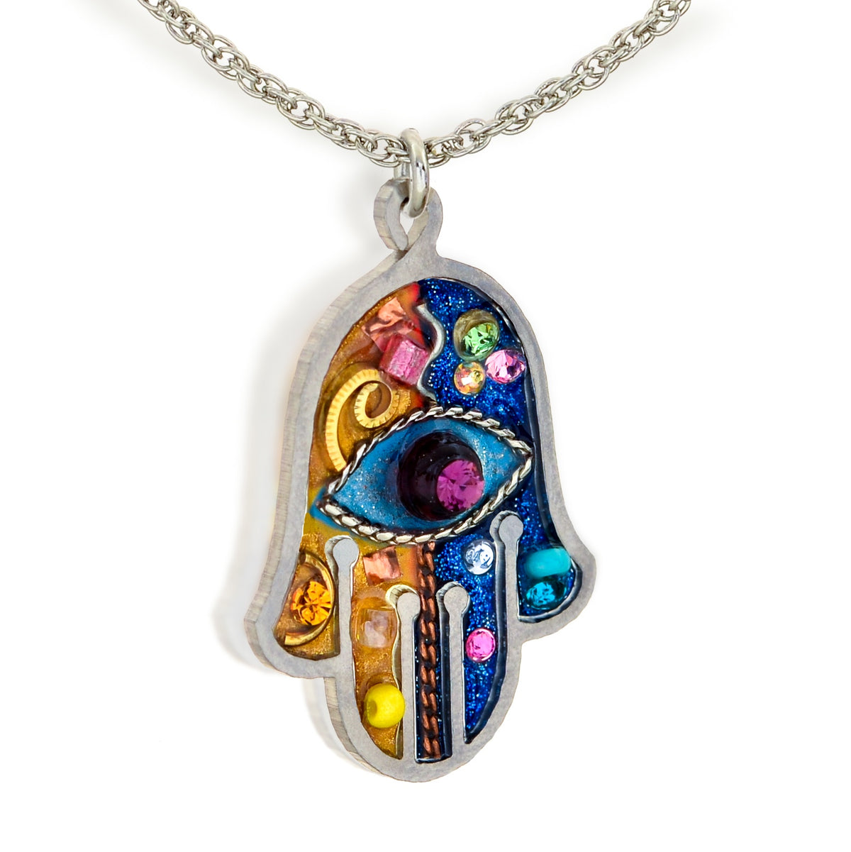 Beaded Blue Chamsa Necklace