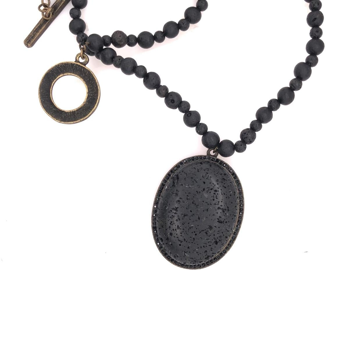 Lava Stone Necklace-Jet Diamond