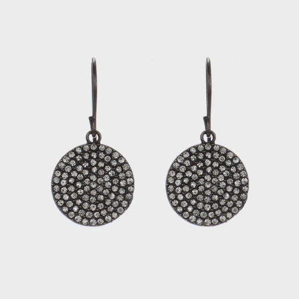 Small round disk Swarovski Black Diamond Earrings