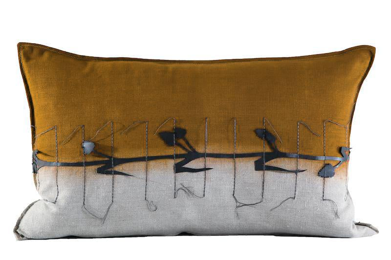 Rubber Applique Lined Dipped  Ochre Dyed Pillows  16'' x 24''
