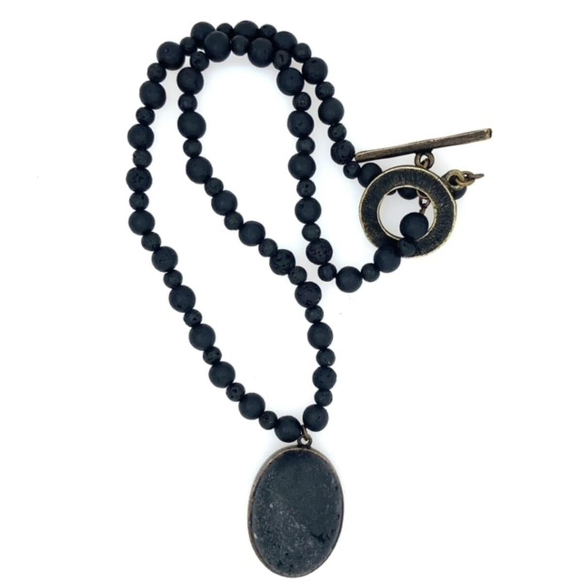 Oval Lava Beaded Necklace with Toggel
