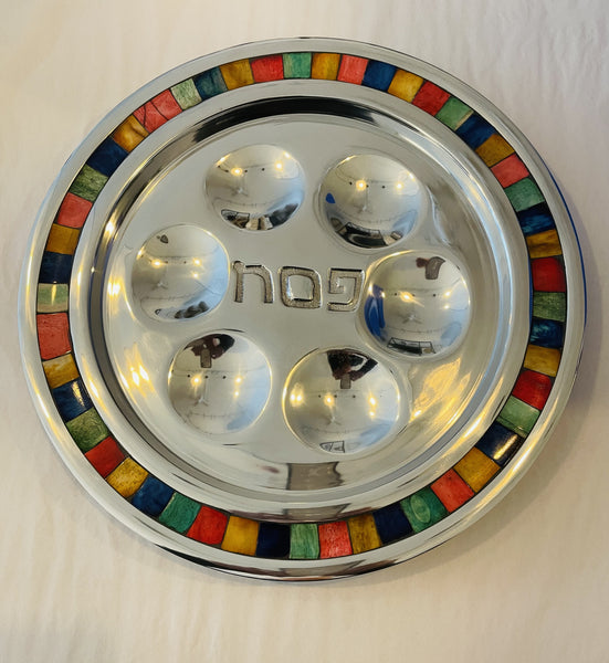 Passover Seder Plate with a Mosaic colour rim Olive+Wild