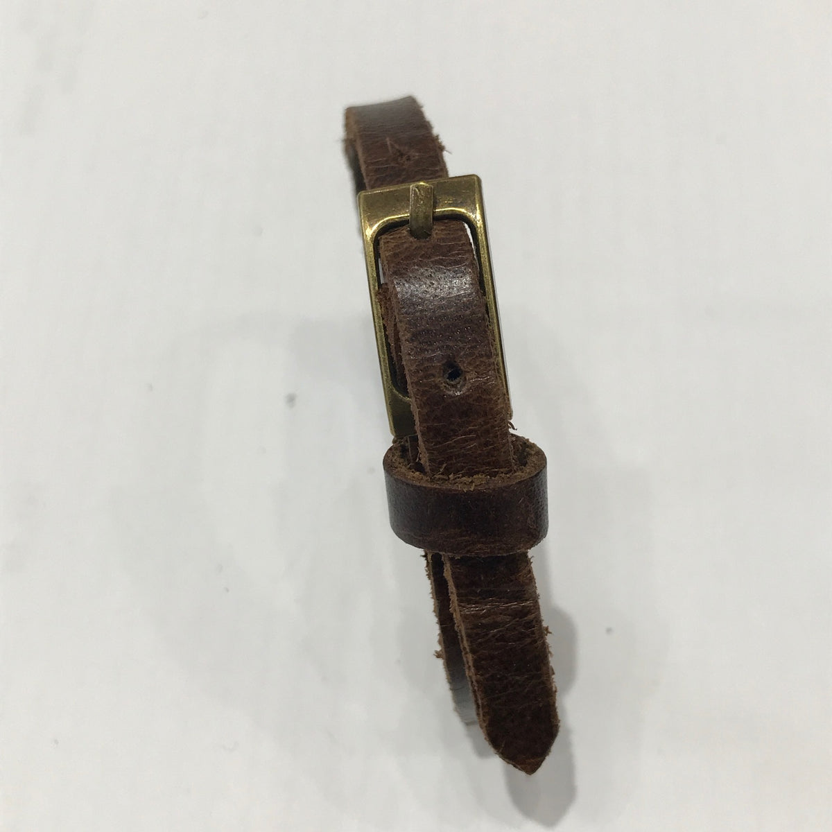 Skinny rectangle  Vintage Brown Leather Bracelet