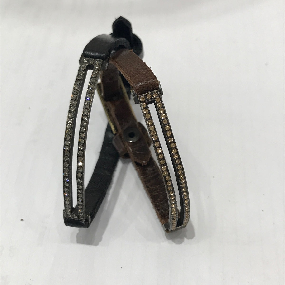 Skinny rectangle  Vintage Brown Leather Bracelet