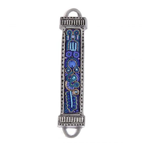 Embroidery  Mezuzah Blue