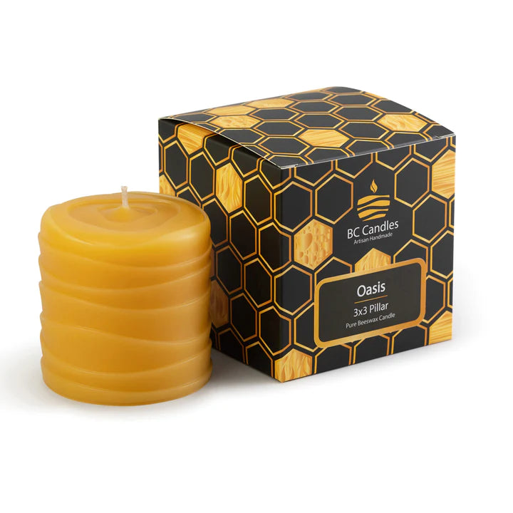 Pure Beeswax  Pillar Candle  3'' Oasis