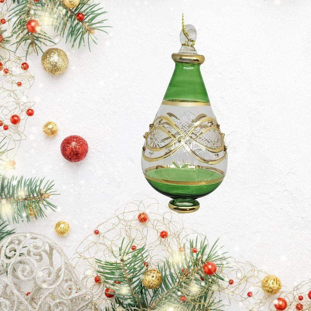 Pear Drop Handblown Christmas Ornament Red and Green