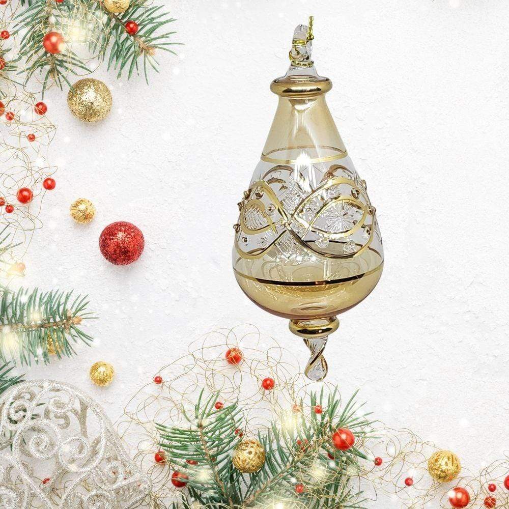 Pear Drop Handblown Christmas Ornament Red and Green