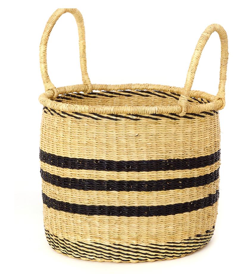 Basket Striped Elephant Grass  Large Storage Hamper