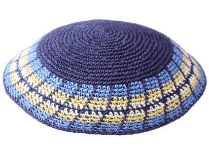 Blue Knit Kippah with trim
