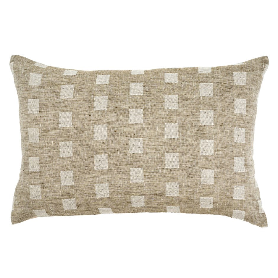 Check Linen Lumbar Pillow 16 x 24''