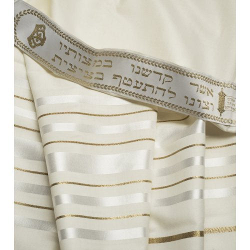 Tallis Traditional 100% Wool White -Gold  18 x 72