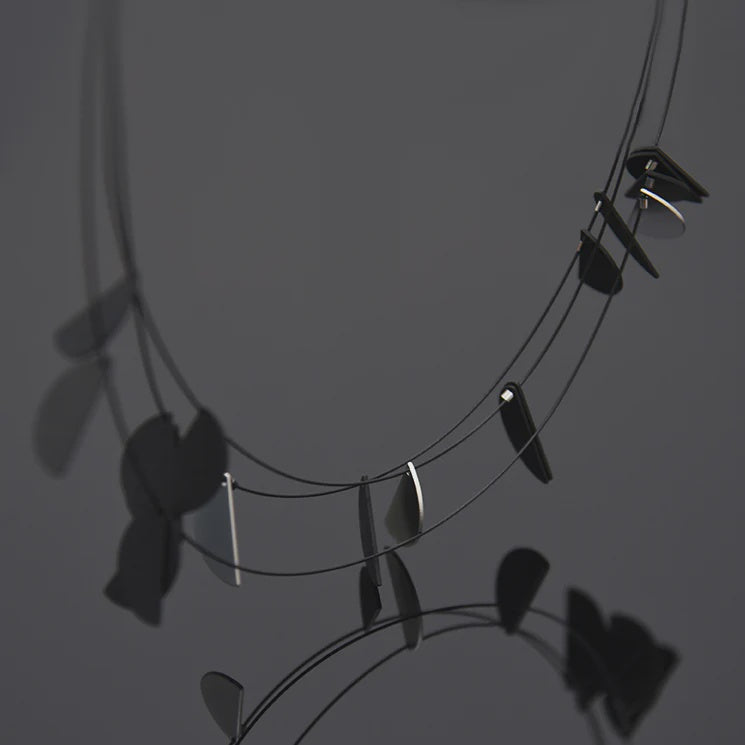 Drift Layered Necklace- Black and Satin Silver