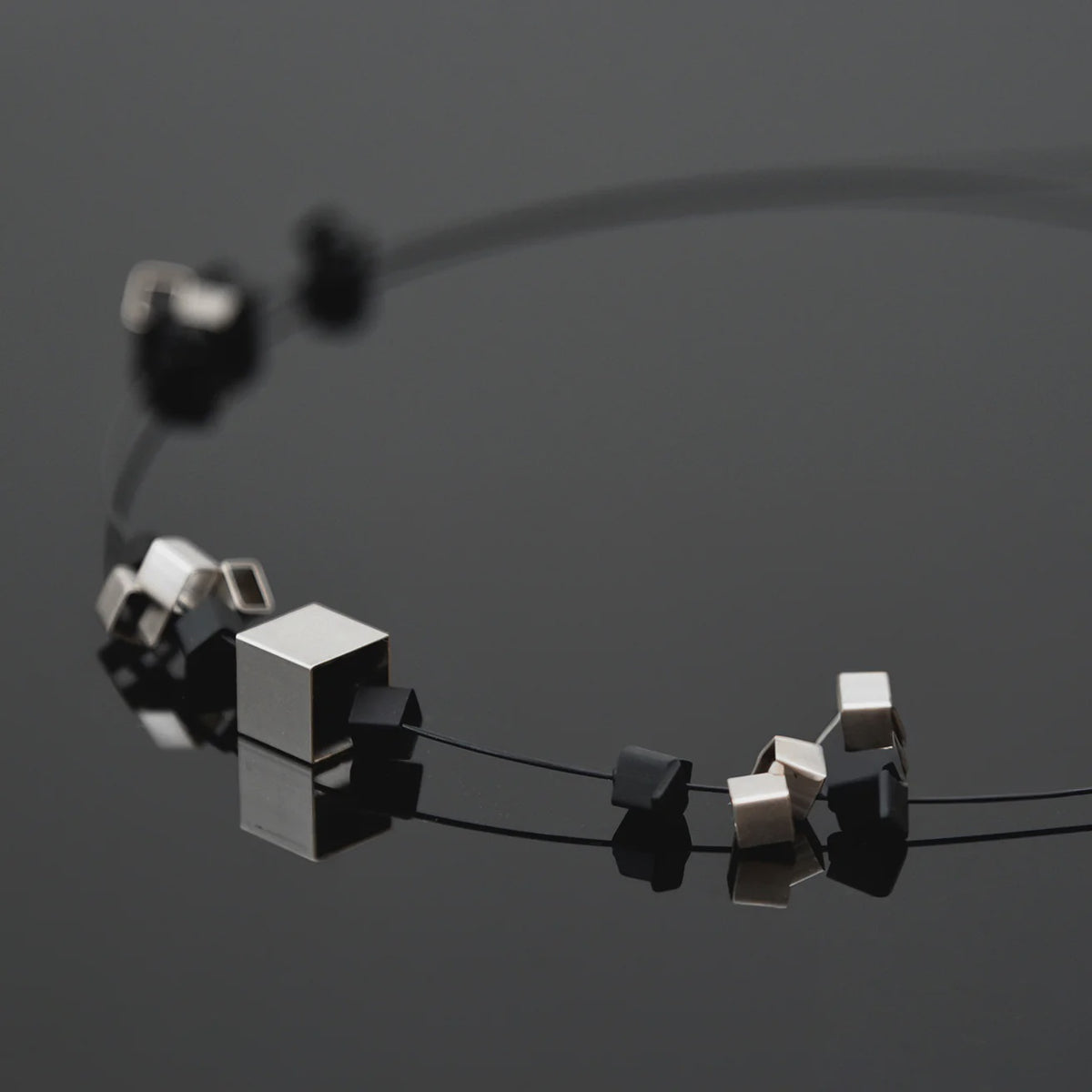 Codex necklace Black and Satin Silver
