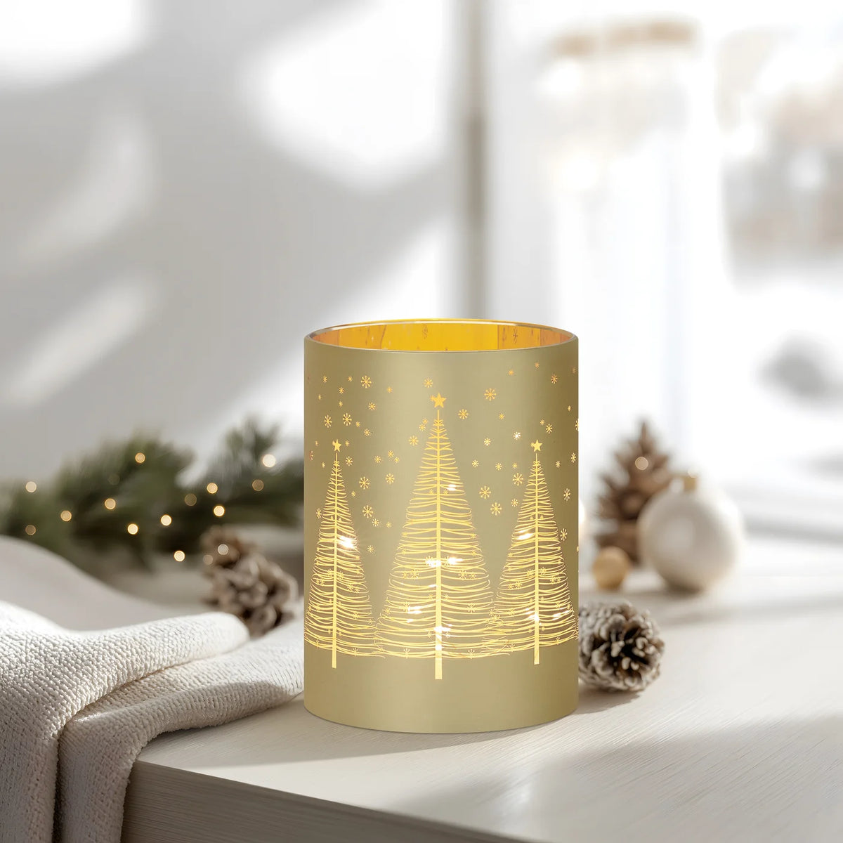 Design 3.5x5 Inch Gold Glass LED Hurricane Lamp