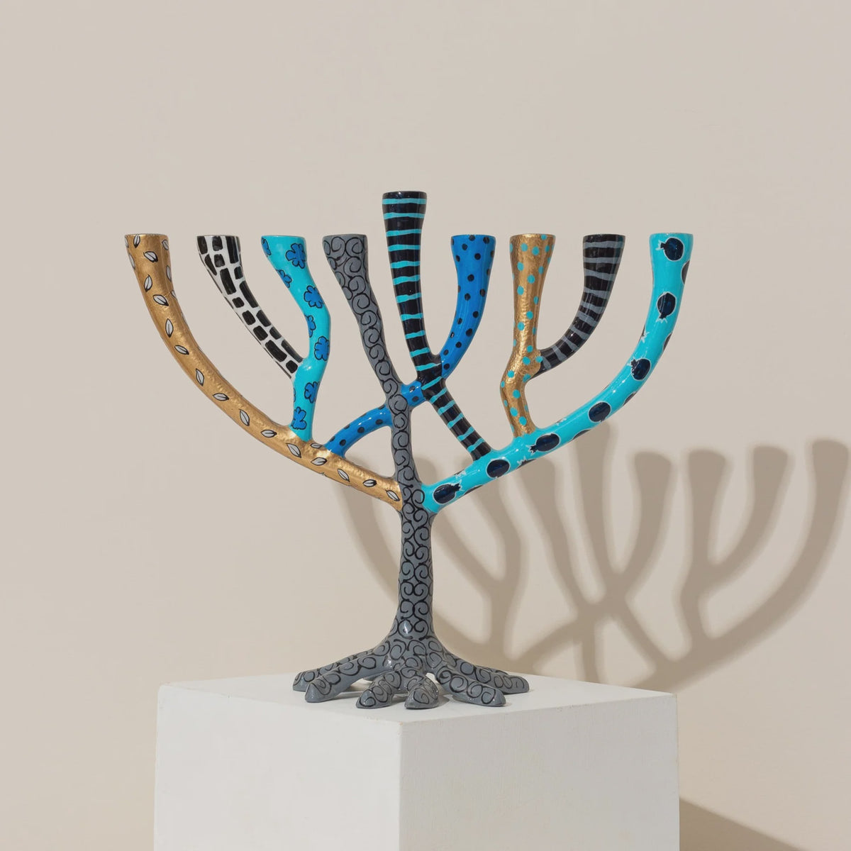 Large Tree of Life Menorah Light Blue