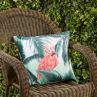 Tropical Flamingo and Palm Tree Outdoor Pillow