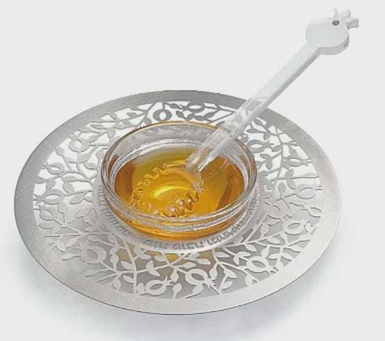 Honey Dish with Spoon -Shana Tova-Small Pomegranates