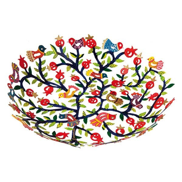 Hand painted Birds Pomegranates  laser cut bowl