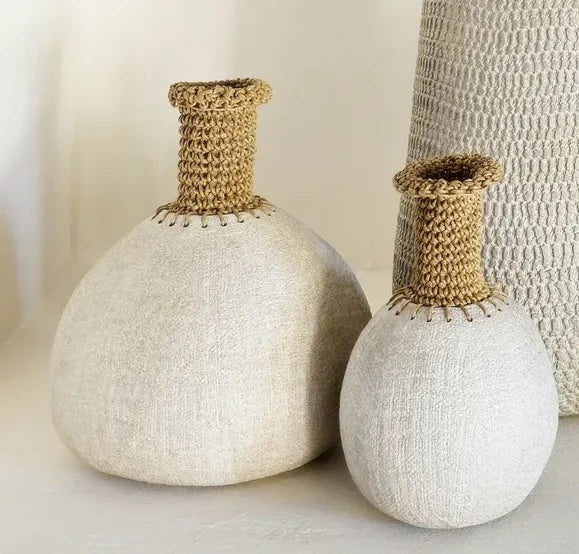 Small Beige Pod with long Crochet Neck
