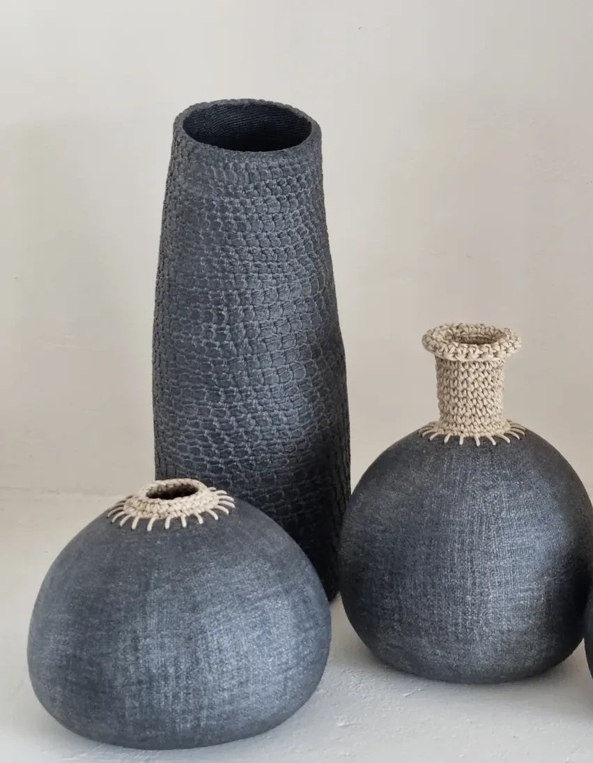 Large Charcoal Pebble with Short Crochet Rim – Olive+Wild