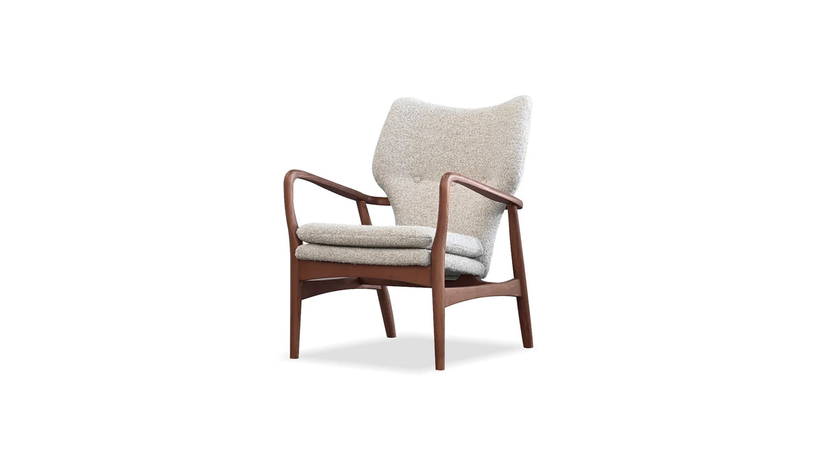 Mid-Centuary Lounge Chair with Cream Boucle Fabric