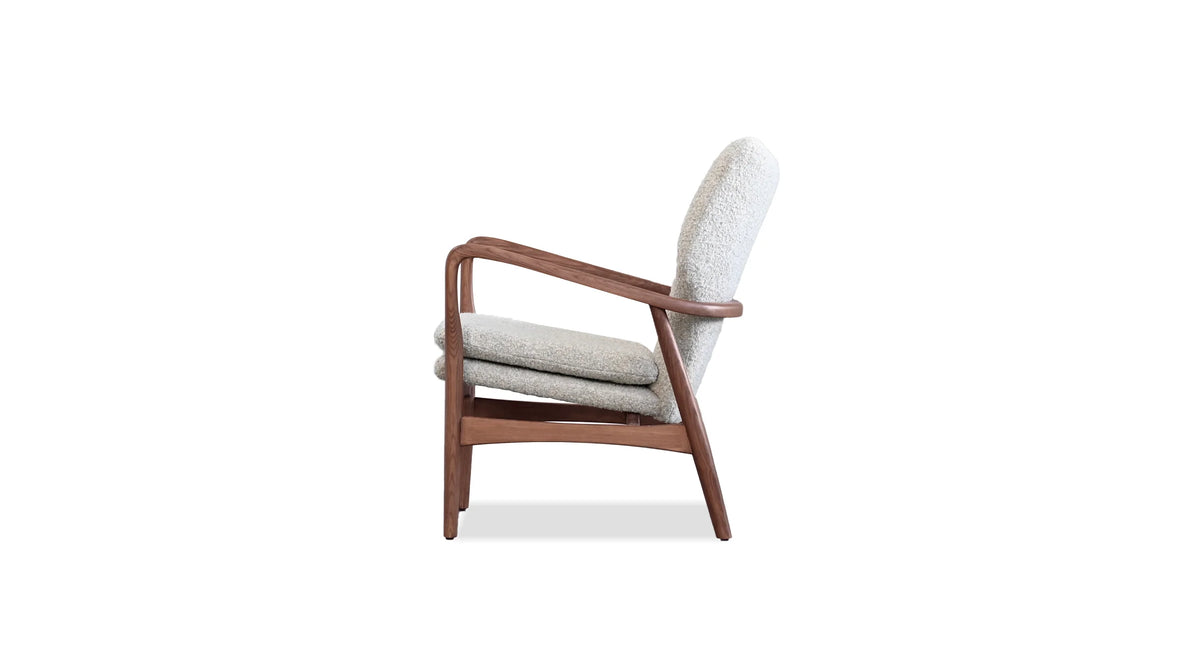 Mid-Centuary Lounge Chair with Cream Boucle Fabric