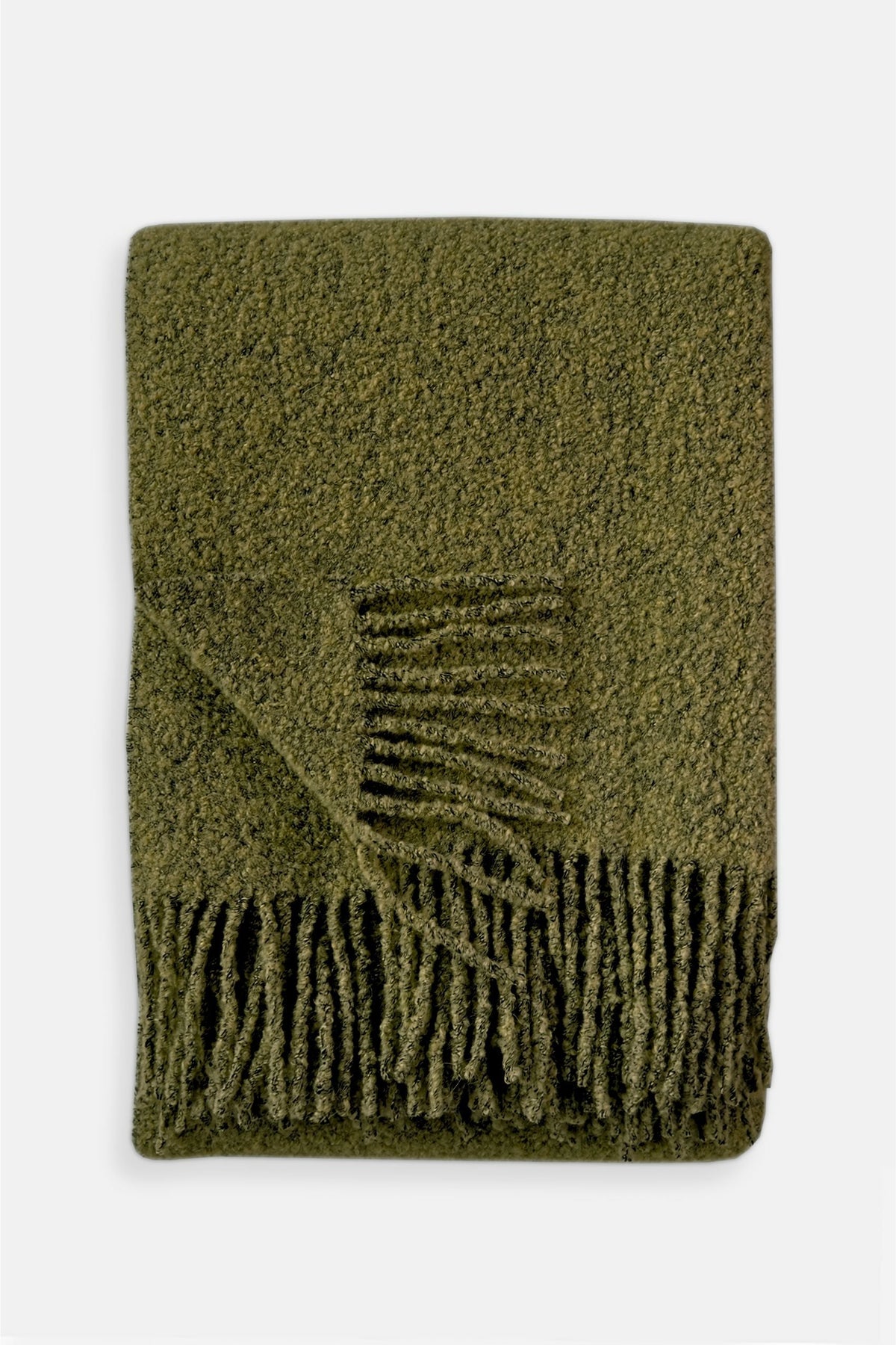 Baldwin Boucle Wool Olive Green Throw