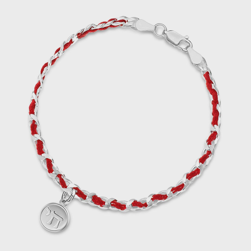Red String Chai  Sterling Silver Bracelet