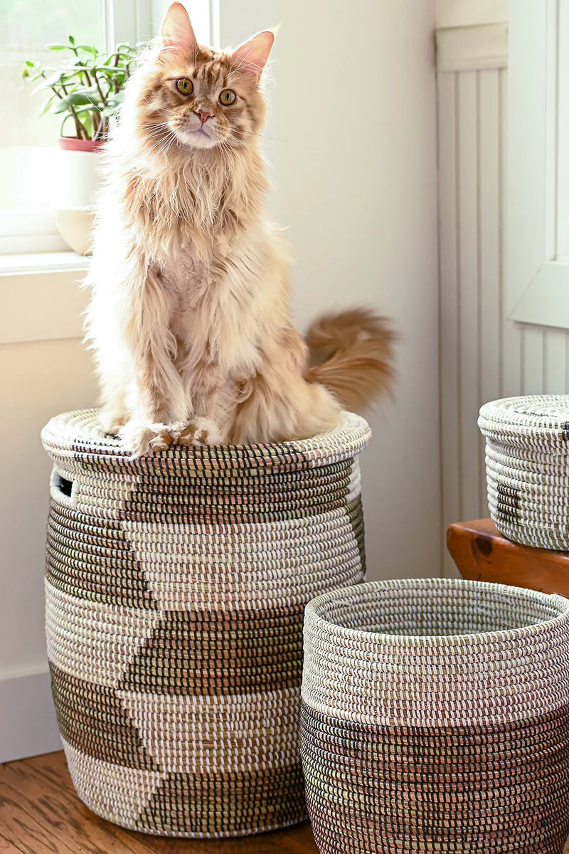Herringbone Flat Lid Storage Basket