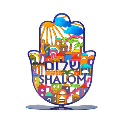 Chamsa stand Hebrew English Shalom