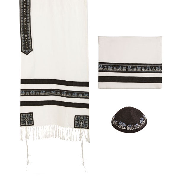 Modern Embroidered  Black Stripe Tallis Set