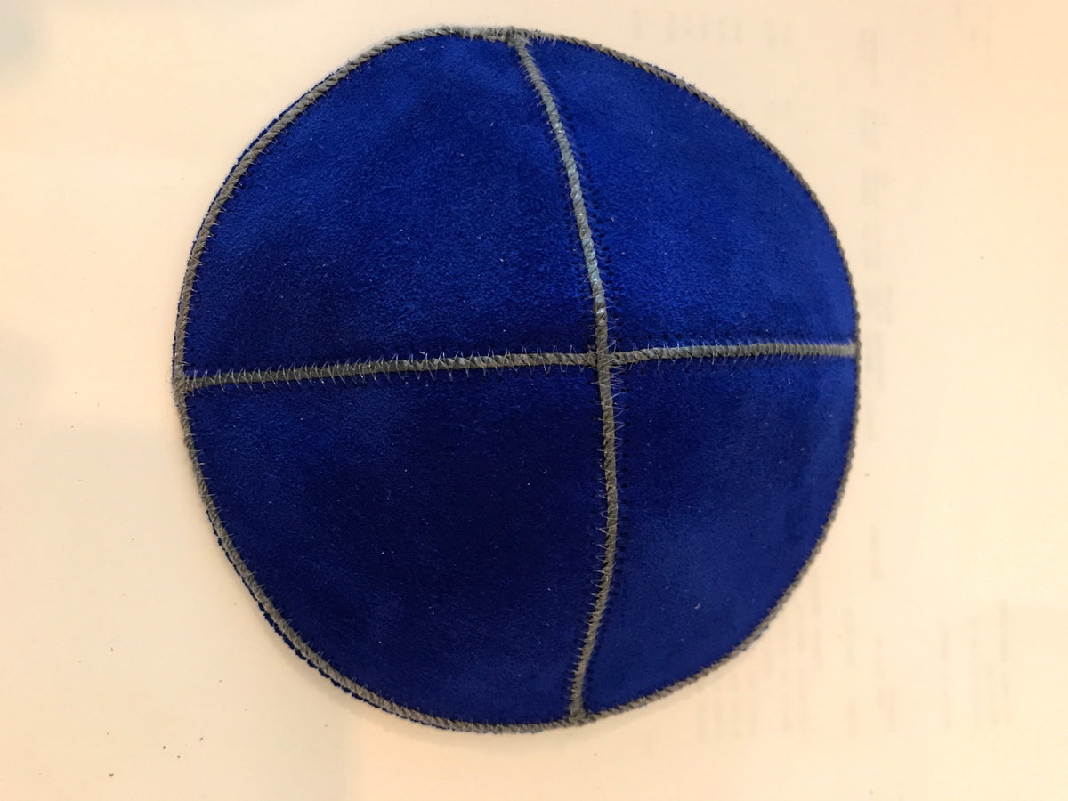 Royal Blue Suede Kippah with Trim