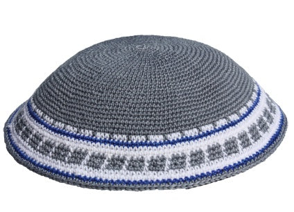 Grey crochet White rim Kippah