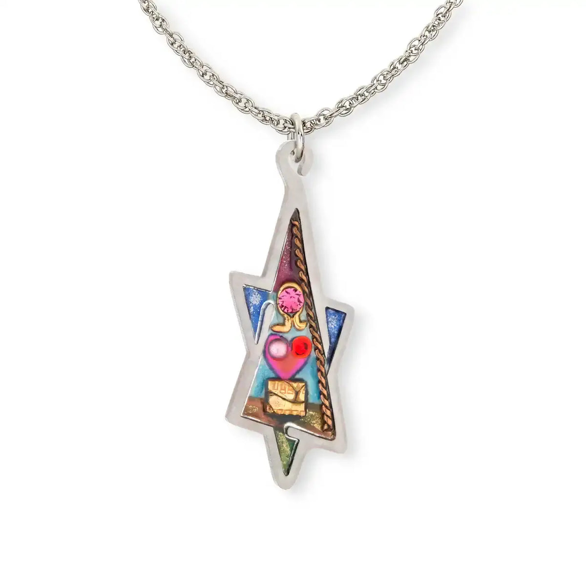 Oblong Star of David Necklace -Heart