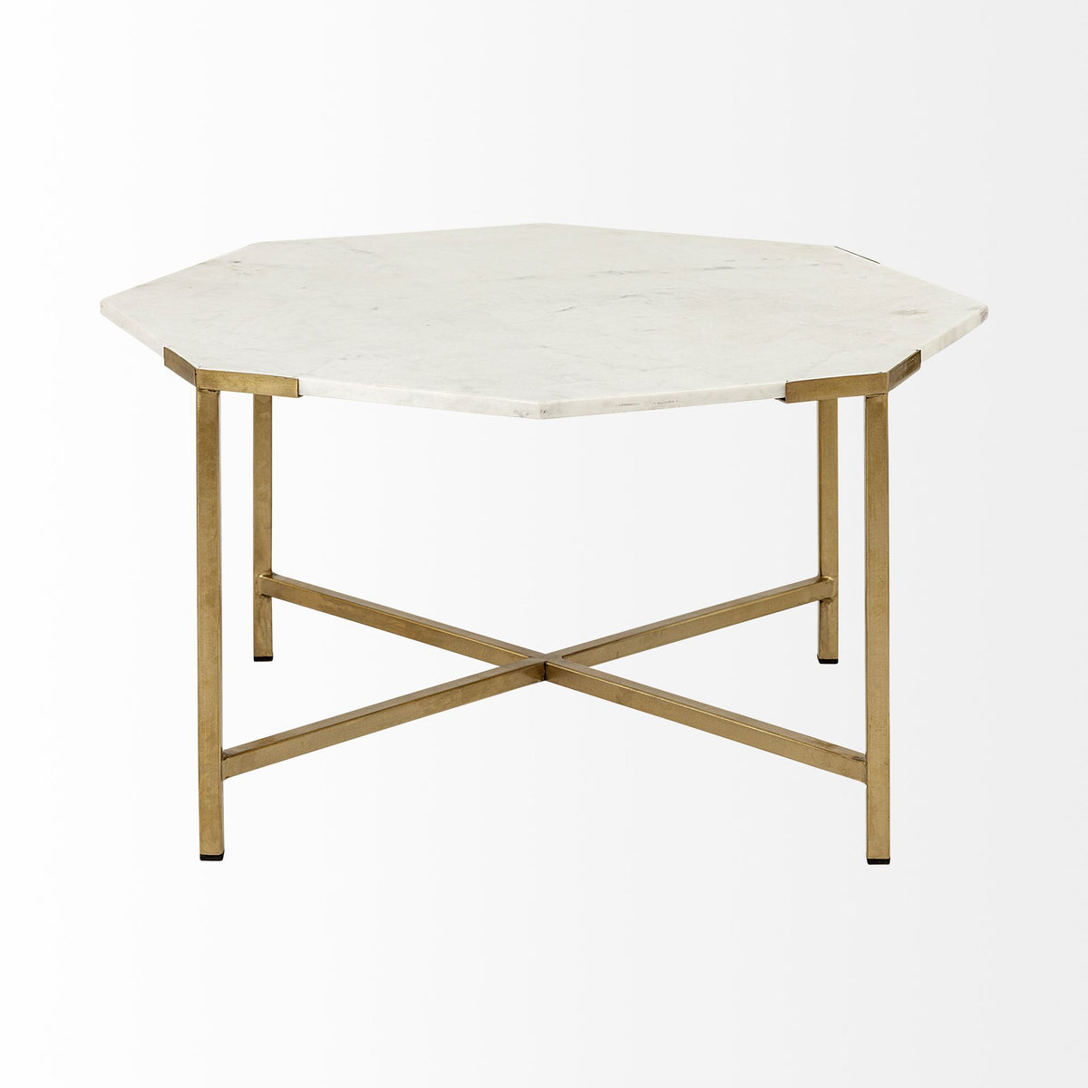 Coffee Table, Alicia White Marble and Brass