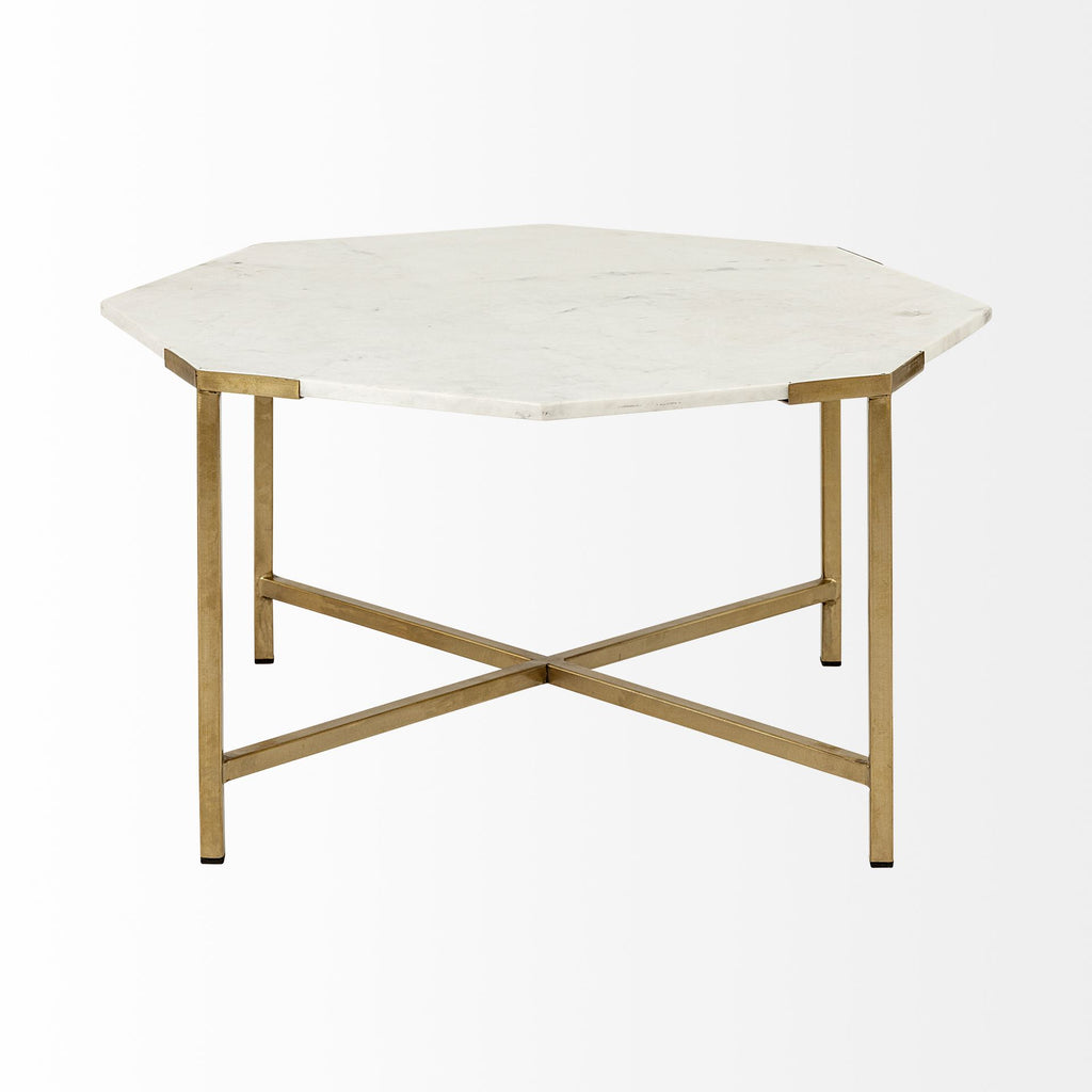 Coffee Table, Alicia White Marble and Brass