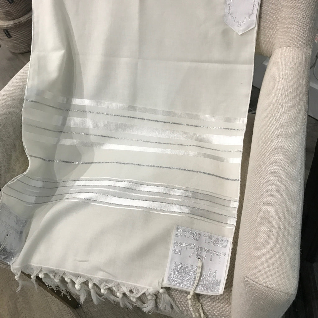 Tallit Wool White on White 24''
