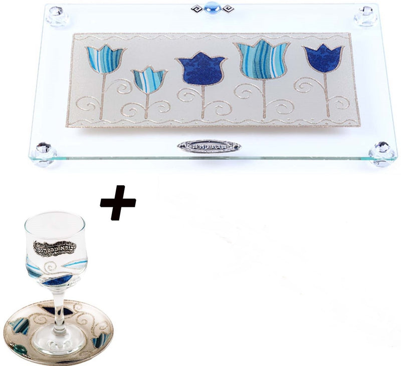 Glass Challah Board with Matching Kiddush Cup