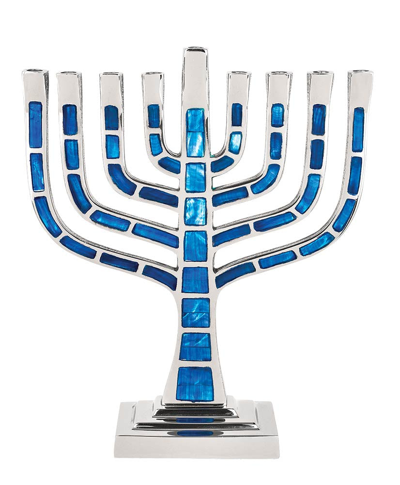 Mosaic Blue Kenesset Style Menorah