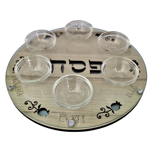 Wooden and Glass Seder Plate 13''