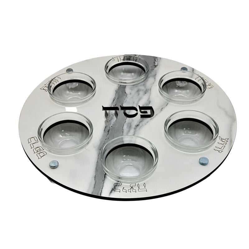 Marble Seder Plate with recessed saucers