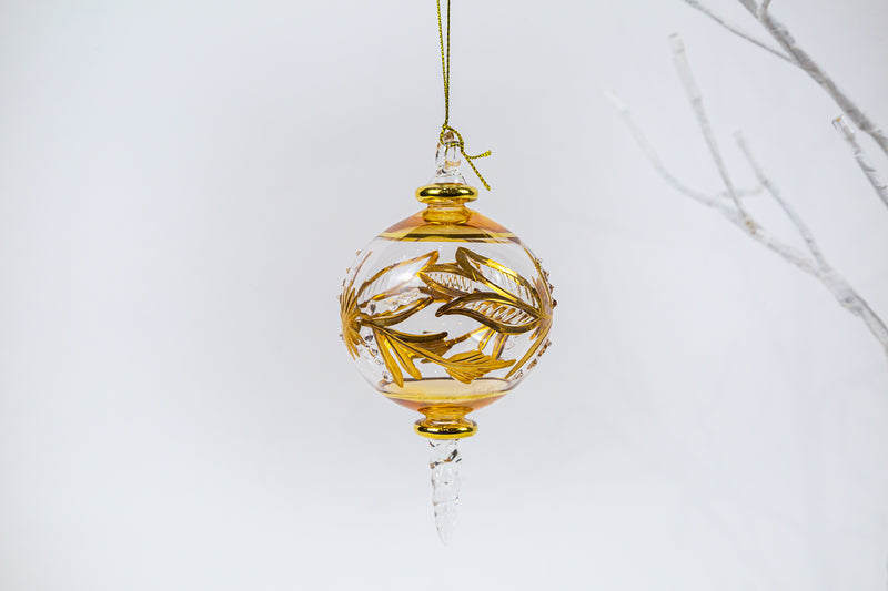 Gold Etched Ball with Swirl Christmas Ornament